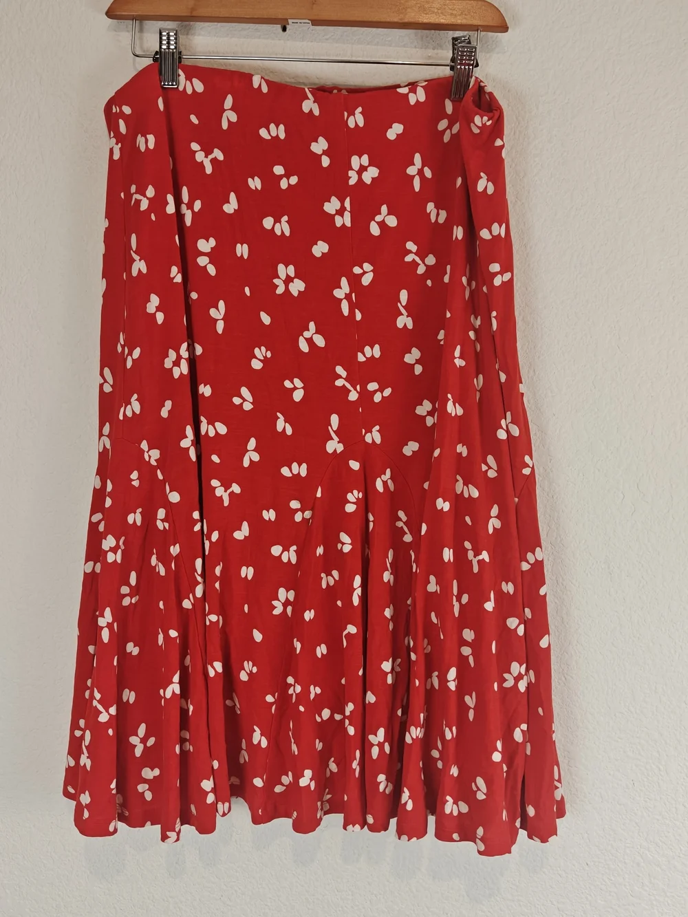 Boden Red Floral Midi Skirt High Rise Flare Romantic Cottagecore Size 12